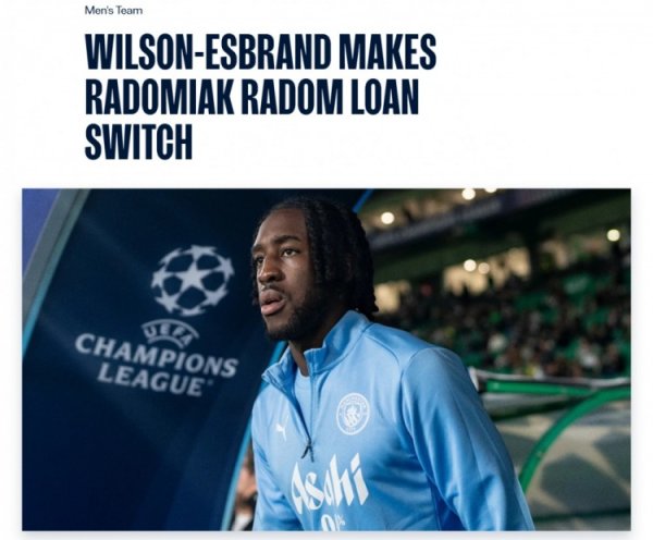 官方：曼城22岁左后场球员埃斯布兰德外租至波甲拉多麦科